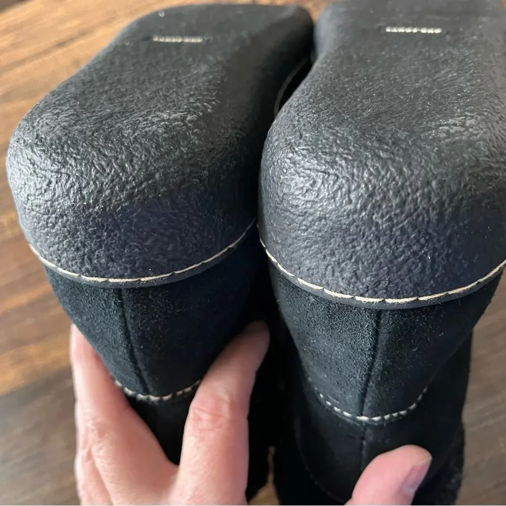 Lands' End Black Suede Fleece Lined Winter Ankle Boots with Zipper Size 10 B